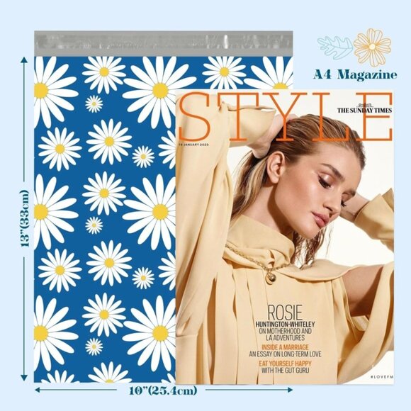 50 Blue Daisy Self Adhesive Packaging Poly Mailer Bag - Picture 9 of 9